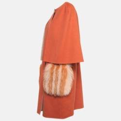 Fendi Orange Fox Fur and Felt Wool Cape Coat M
