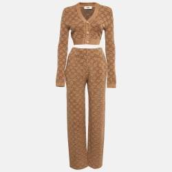 Fendi Brown Jacquard Knit Trouser and Cardigan Set S