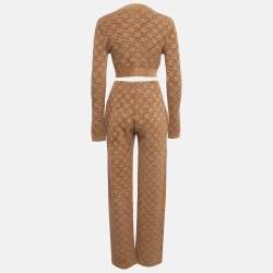 Fendi Brown Jacquard Knit Trouser and Cardigan Set S