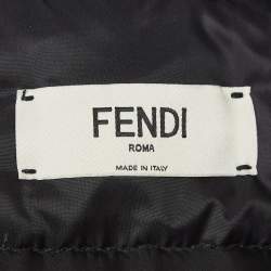 Pre Owned Fendi Karlito Black Logo Applique Detail Quilted Down Bomber Jacket M