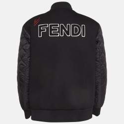 Pre Owned Fendi Karlito Black Logo Applique Detail Quilted Down Bomber Jacket M