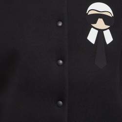 Pre Owned Fendi Karlito Black Logo Applique Detail Quilted Down Bomber Jacket M