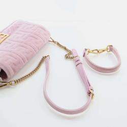 Fendi Rosa Confetti Velvet FF Embossed Baguette Shoulder Bags