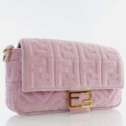 Fendi Rosa Confetti Velvet FF Embossed Baguette Shoulder Bags