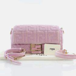 Fendi Rosa Confetti Velvet FF Embossed Baguette Shoulder Bags