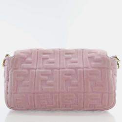 Fendi Rosa Confetti Velvet FF Embossed Baguette Shoulder Bags