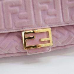 Fendi Rosa Confetti Velvet FF Embossed Baguette Shoulder Bags