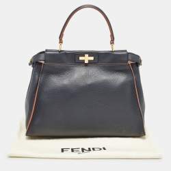 Fendi Navy Blue Leather Medium Peekaboo Top Handle Bag