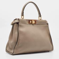 Pre Owned Fendi Beige Leather Medium Peekaboo Top Handle Bag