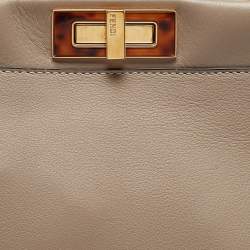 Pre Owned Fendi Beige Leather Medium Peekaboo Top Handle Bag