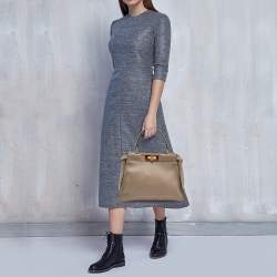 Pre Owned Fendi Beige Leather Medium Peekaboo Top Handle Bag