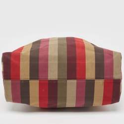 Pre Owned Fendi Multicolor Fabric and Leather Large Pequin Striped Hobo