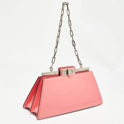 Pre Owned Fendi Pink Patent Leather Medium Peekaboo Cut Bag