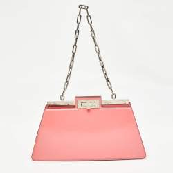 Pre Owned Fendi Pink Patent Leather Medium Peekaboo Cut Bag