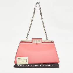 Pre Owned Fendi Pink Patent Leather Medium Peekaboo Cut Bag