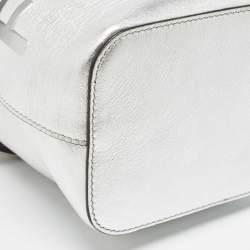 Pre Owned Fendi SIlver Leather Mini Mon Tresor Drawstring Bucket Bag