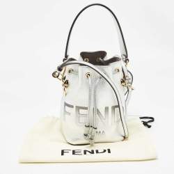 Pre Owned Fendi SIlver Leather Mini Mon Tresor Drawstring Bucket Bag
