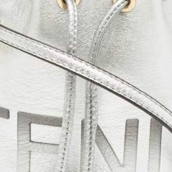 Pre Owned Fendi SIlver Leather Mini Mon Tresor Drawstring Bucket Bag