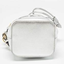 Pre Owned Fendi SIlver Leather Mini Mon Tresor Drawstring Bucket Bag