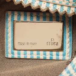 Fendi Blue/White Stripe Leather Mini Perforated FF Chef Pochette Bag