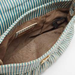 Fendi Blue/White Stripe Leather Mini Perforated FF Chef Pochette Bag