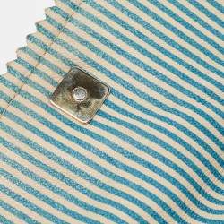 Fendi Blue/White Stripe Leather Mini Perforated FF Chef Pochette Bag