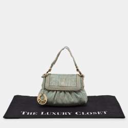 Fendi Blue/White Stripe Leather Mini Perforated FF Chef Pochette Bag
