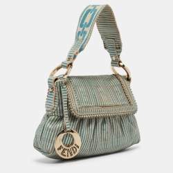 Fendi Blue/White Stripe Leather Mini Perforated FF Chef Pochette Bag