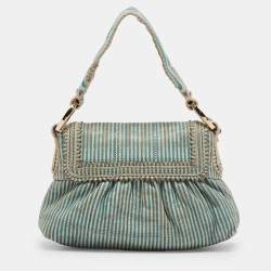 Fendi Blue/White Stripe Leather Mini Perforated FF Chef Pochette Bag
