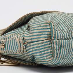 Fendi Blue/White Stripe Leather Mini Perforated FF Chef Pochette Bag