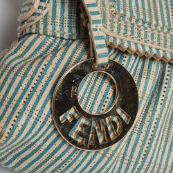 Fendi Blue/White Stripe Leather Mini Perforated FF Chef Pochette Bag