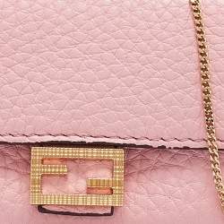 Fendi Pink Leather Nano Baguette Charm Bag