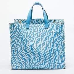 Pre Owned Fendi x Sarah Coleman Blue FF Vertigo PVC Shopper Tote