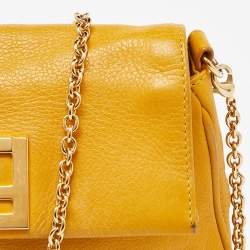 Pre Owned Fendi Yellow Leather Fendista Pochette Crossbody Bag