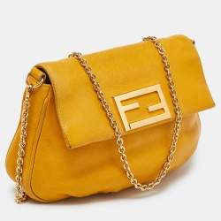 Pre Owned Fendi Yellow Leather Fendista Pochette Crossbody Bag