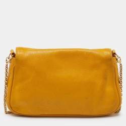Pre Owned Fendi Yellow Leather Fendista Pochette Crossbody Bag