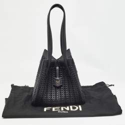 Pre Owned Fendi Black Interlaced Leather Medium Origami Bag