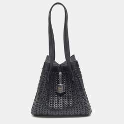 Pre Owned Fendi Black Interlaced Leather Medium Origami Bag