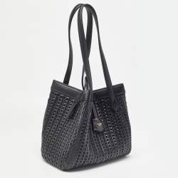 Pre Owned Fendi Black Interlaced Leather Medium Origami Bag