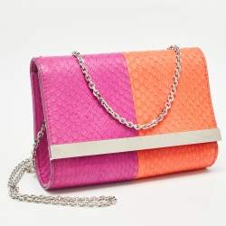 Fendi Purple/Orange Snakeskin Rush Chain Clutch