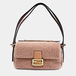 Fendi Beige Shearling Multi Baguette Shoulder Bag
