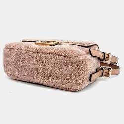 Fendi Beige Shearling Multi Baguette Shoulder Bag
