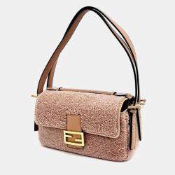 Fendi Beige Shearling Multi Baguette Shoulder Bag
