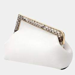 Pre Owned Fendi White Roccia Shiny Nappa Snakeskin Small Fendi First Clutch