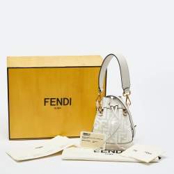 Pre Owned Fendi White Zucca PVC and Leather Mini Mon Tresor Drawstring Bucket Bag