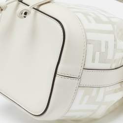 Pre Owned Fendi White Zucca PVC and Leather Mini Mon Tresor Drawstring Bucket Bag