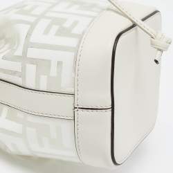 Pre Owned Fendi White Zucca PVC and Leather Mini Mon Tresor Drawstring Bucket Bag