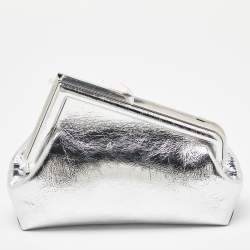 Fendi Silver Laminated Leather Small First Clutch