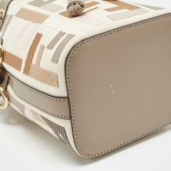 Pre Owned Fendi Beige Zucca Ricamo Canvas and Leather Mini Mon Tresor Bucket Bag