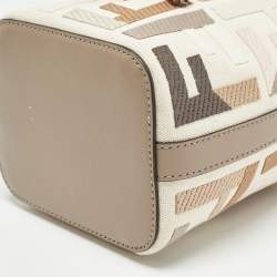 Pre Owned Fendi Beige Zucca Ricamo Canvas and Leather Mini Mon Tresor Bucket Bag